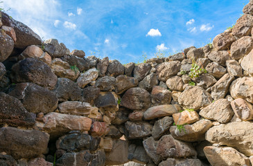 Nuraghe 'Su Nuraxi' in Barumini, Sardinia, Italy. View of archeological nuragic complex of Su Nuraxi di Barumini. UNESCO World Heritage List