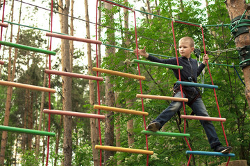 Boy climbing at adventure park