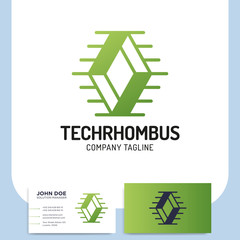 Network technology rhombus abstract vector logo design and template teamwork business card