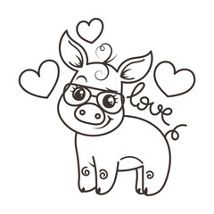 Cute cartoon baby pig in a cool sunglasses
