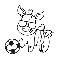 Obraz na płótnie Canvas Cute cartoon pig with a soccer ball. Vector illustration.