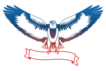 american bald eagle emblem with ribbon vector illustration design