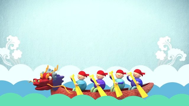 Cartoon Chinese Dragon Boat Festival animation. (Looped)