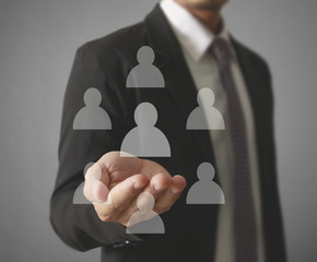 Hand touch virtual icon of social network