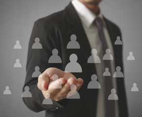 Hand touch virtual icon of social network