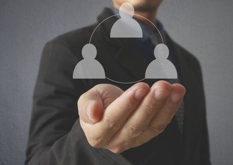 Hand touch virtual icon of social network