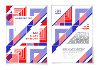 Fototapeta premium Template design of flyer, brochure, cover, poster in abstract art style. Vertical background with geometric pattern. Layout front and back of leaflet with modern graphic ornament. Vector