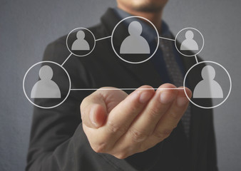 Hand touch virtual icon of social network