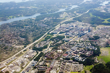 Aerial shot over IT center Kista Stockholm