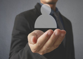Hand touch virtual icon of social network