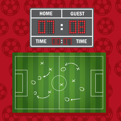 Floodlighting soccer field scoreboard. Football or soccer game strategy plan