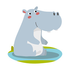 Cute Animal Vector illustration. Fun zoo. Illustration of cute Hippopotamus.