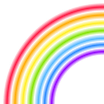 Rainbow half arc shape, quarter circle, bright spectrum colors, colorful striped pattern