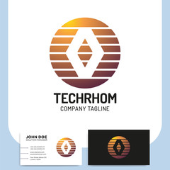 Network technology rhombus abstract vector logo design and template teamwork business card