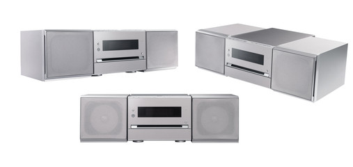 Fototapeta premium Three positions of stereo set in square shape, isolated with clipping path.