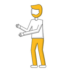 man cartoon standing character gesture arms vector illustration