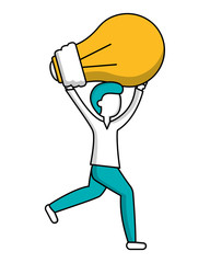 man running with bulb idea creativity vector illustration