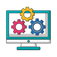 computer and gears setting device work vector illustration