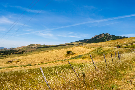 View of the countryside, fields and hills in the region of Mistretta