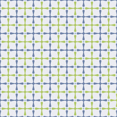 Abstract seamless pattern of сrosses with rounded corners and dots.