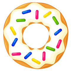 Colorful cartoon donut with sprinkles top view
