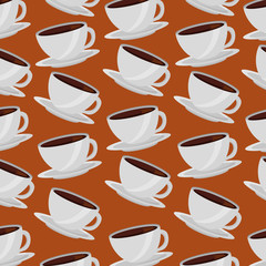 coffee cups on dishes aroma pattern design vector illustration