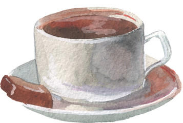 hot coffee, tea pair, watercolor elements hand-painted, elements for design high resolution