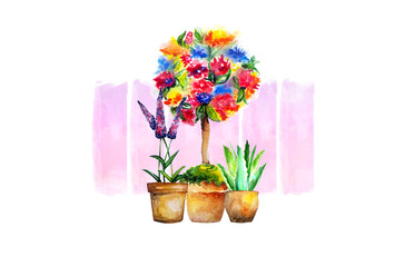 water colour flower topiary tree
