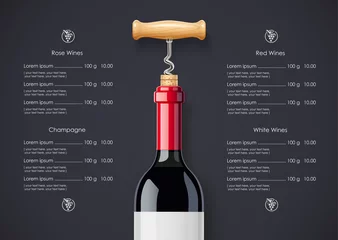 Fotobehang Red Wine bottle, cork and corkscrew concept design for wines © aleksangel