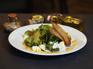 Salad with goat cheese in cress-salad