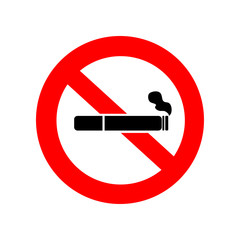 NO SMOKING sign. Cigarette icon with filter and smoke in red crossed out circle. Vector.