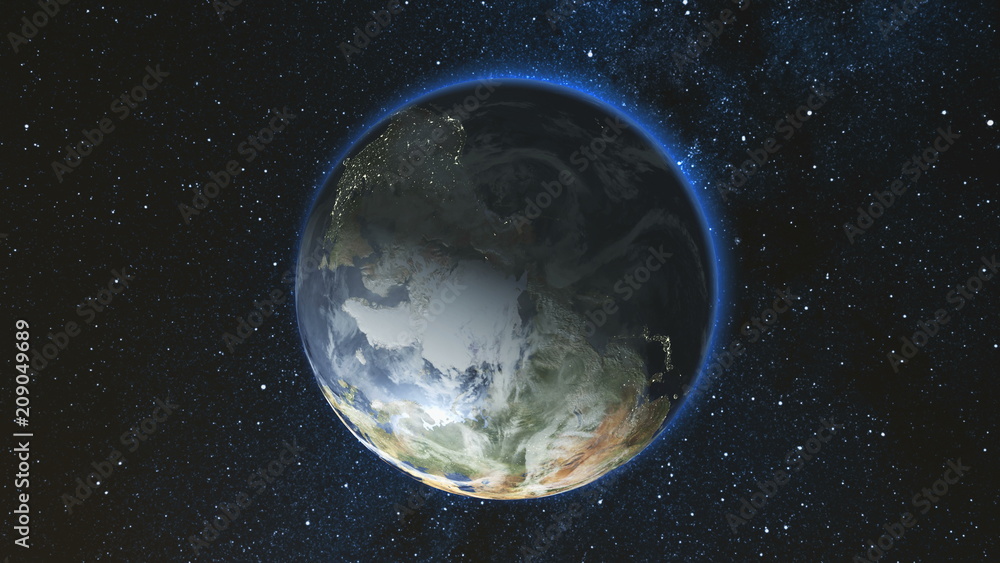 Canvas Prints realistic earth planet, rotating on its axis in space against the background of the star sky. seamle