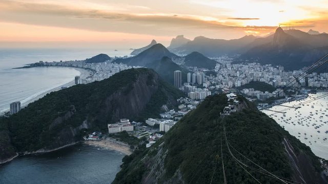 City view from Sugar Loaf Mountain (Pao de Acucar), Rio de Janeiro, Brazil, South America - 4K time lapse