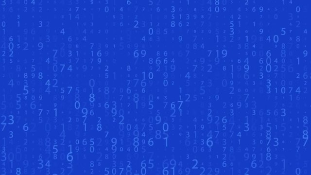 Digital array. Random numbers 0 and 9. Video in a matrix style. Binary code pattern with digits on screen, falling character. 