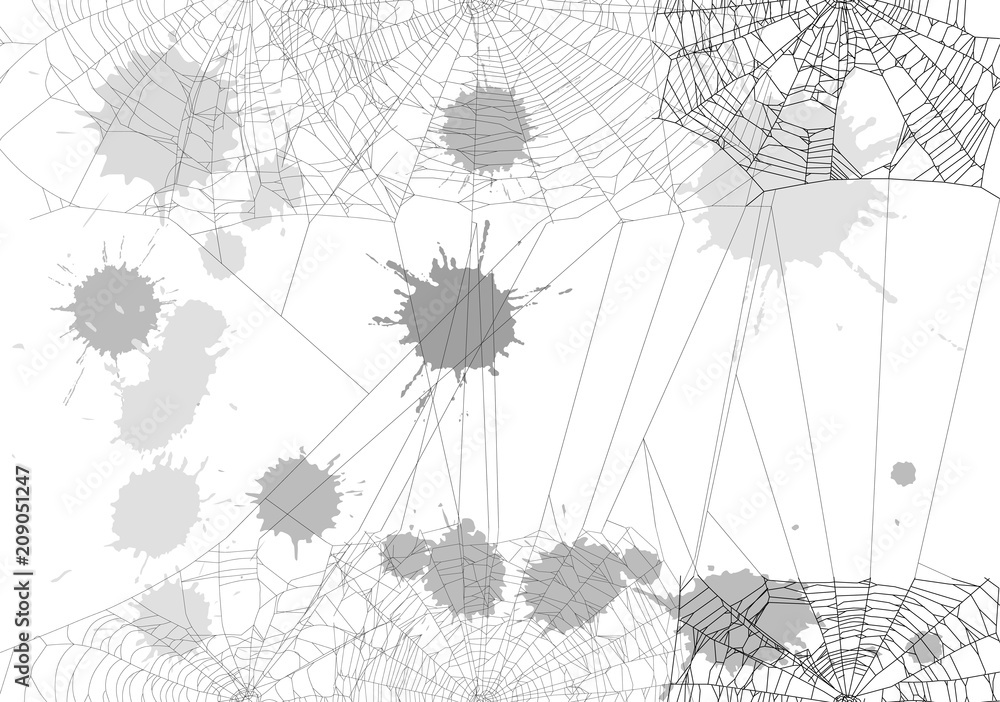 Wall mural background with spider webs and blots isolated on white