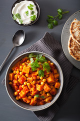 sweet potato and chickpea curry with naan bread