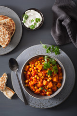 sweet potato and chickpea curry with naan bread