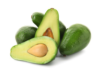 Fresh avocados on white background