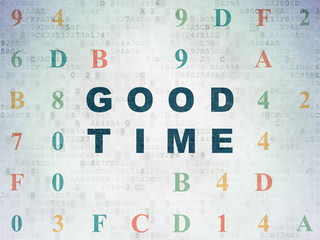 Obraz premium Time concept: Painted blue text Good Time on Digital Data Paper background with Hexadecimal Code