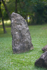 Big rock on grass field in park