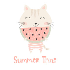 Cute kitty with watermelon