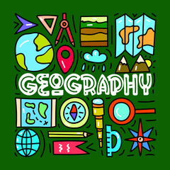 Geograpy. Subject concept.Lettering card. Vector illustration
