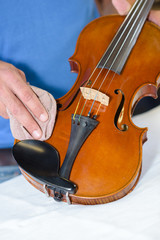 Fototapeta na wymiar polishing the violin