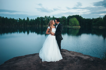 Wedding of a beautiful couple against the backdrop of a canyon a