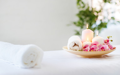 composition of spa candles and   towels