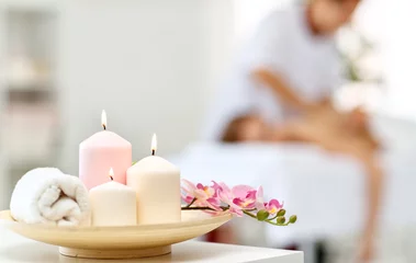 Wall murals Spa composition of spa candles and   towels