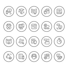 Set round line icons of online education