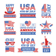 Fototapeta na wymiar Fourth of July independence day logo set. Vector Labels of USA identity