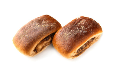 Sweet cinnamon buns on white background