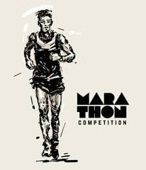 Marathon. Runner. Sketch style vector illustration